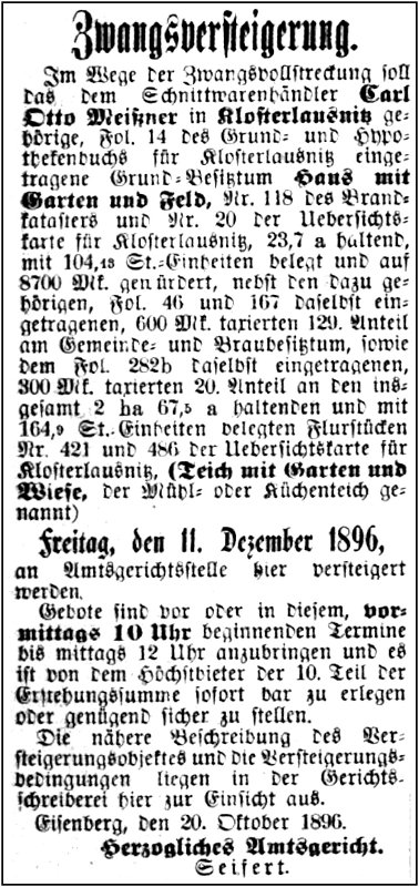 1896-10-23 Kl Zwangsversteigerung Meissner